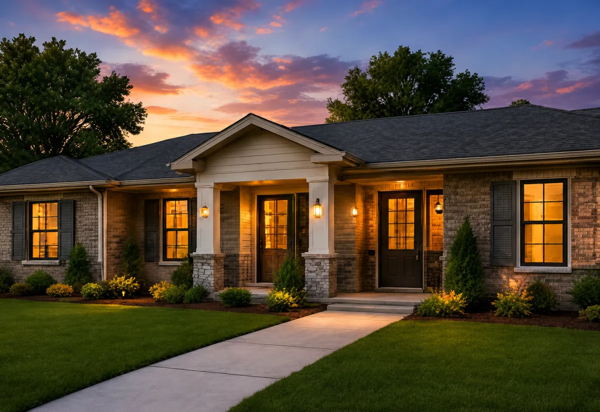 Pathway leading toward a well-maintained home
