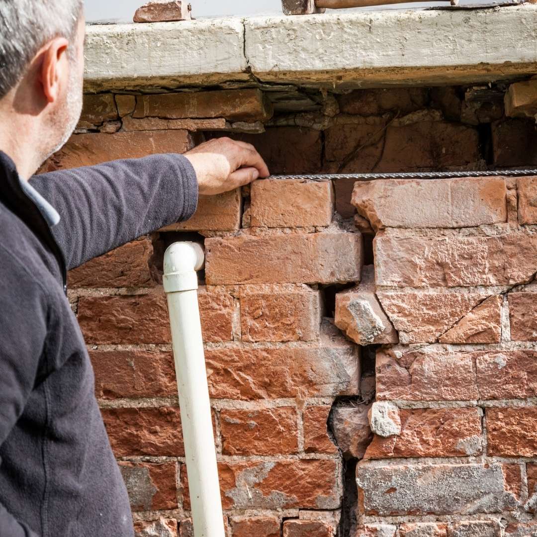 Cracked masonry on a chimney