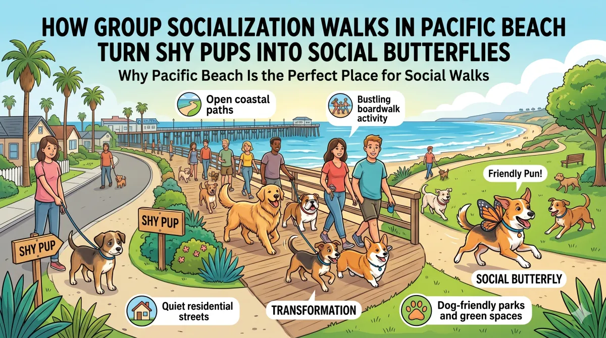 How Group Socialization Walks in Pacific Beach Turn Shy Pups into Social Butterflies