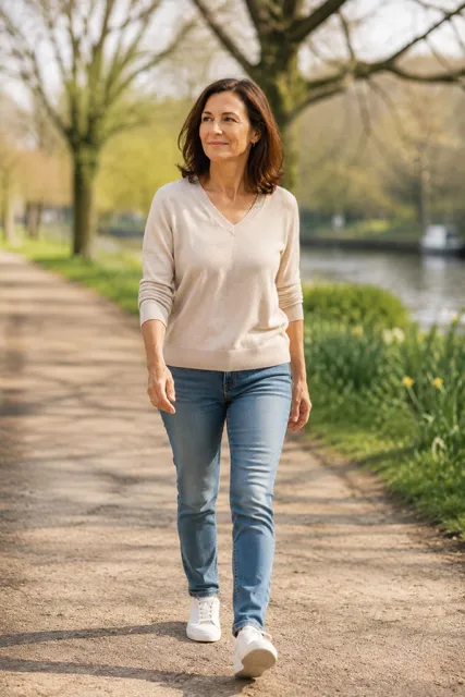 Professional woman walking in a park