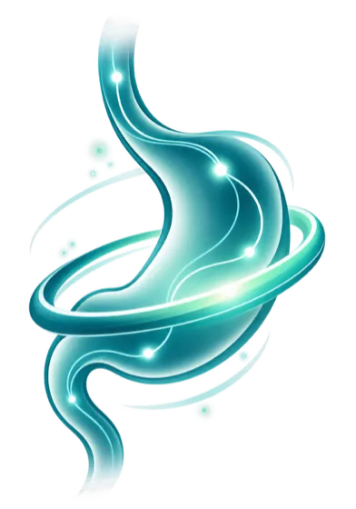Illustration of virtual gastric band hypnotherapy resetting the stomach's satiety signal