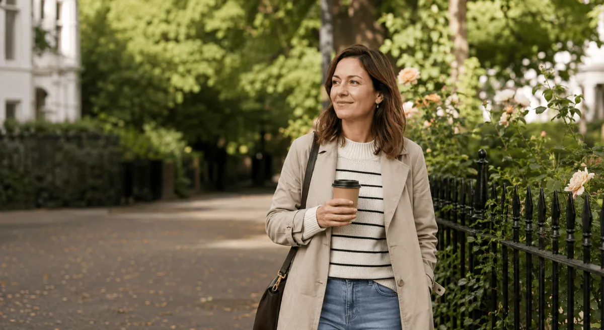 Woman happy and smiling walking in a park