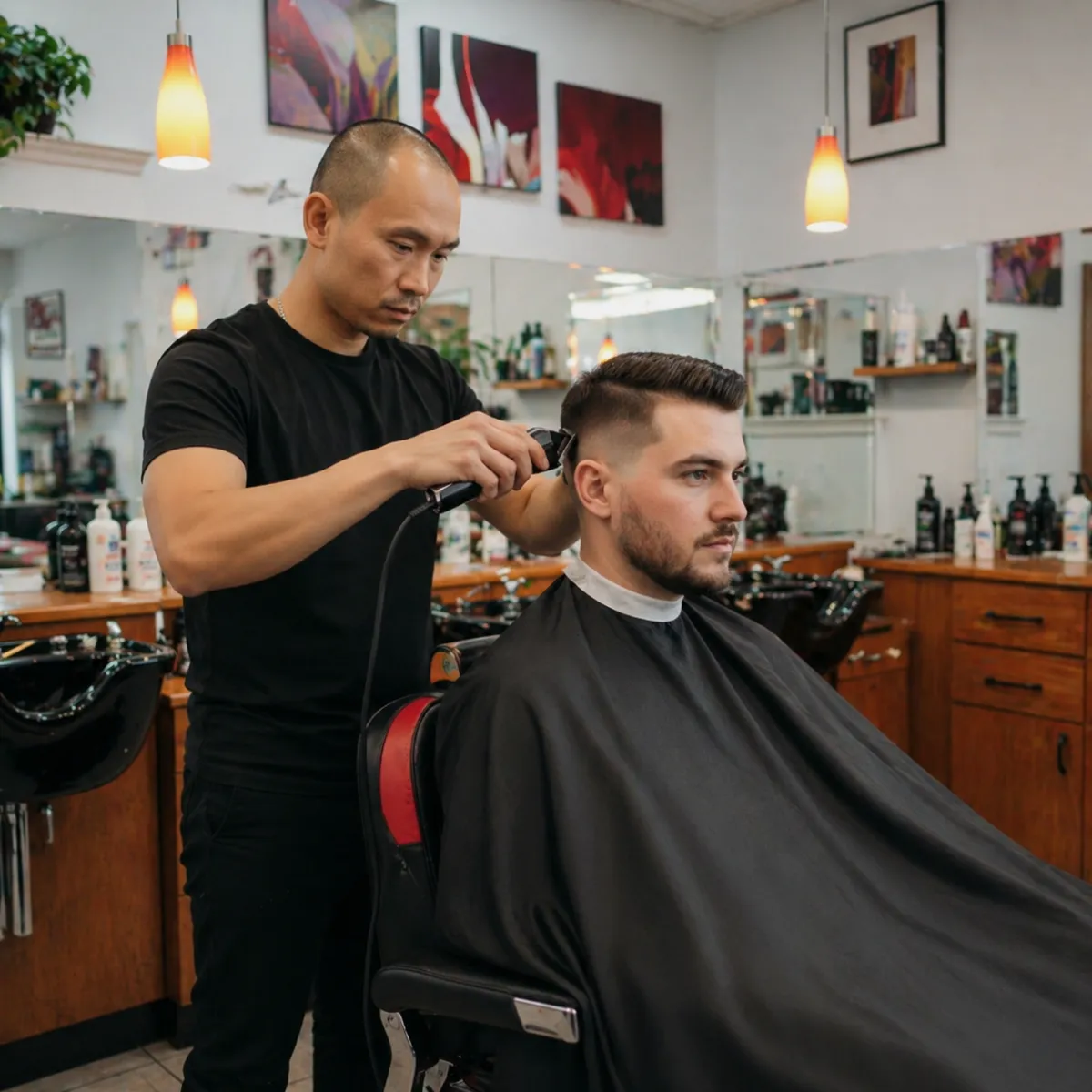 Modern skin fade haircut at Pete’s Barber Shop