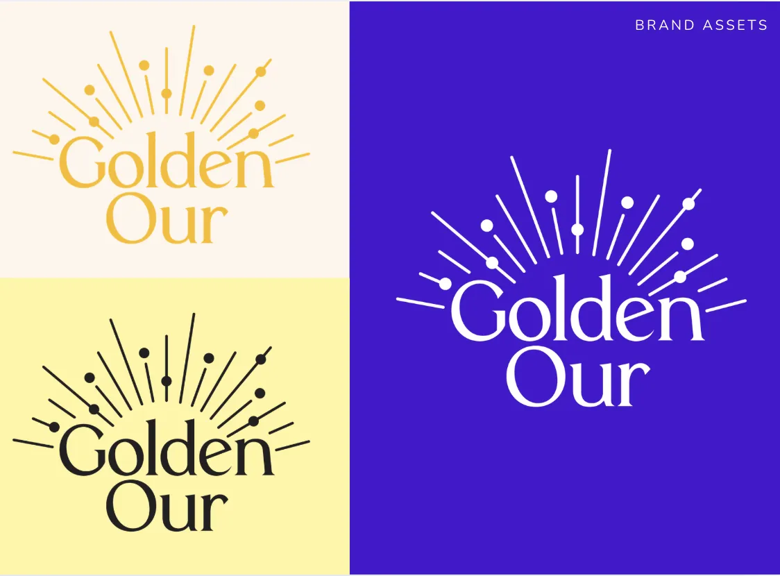 Golden Our sunburst logo design in 3 color variations