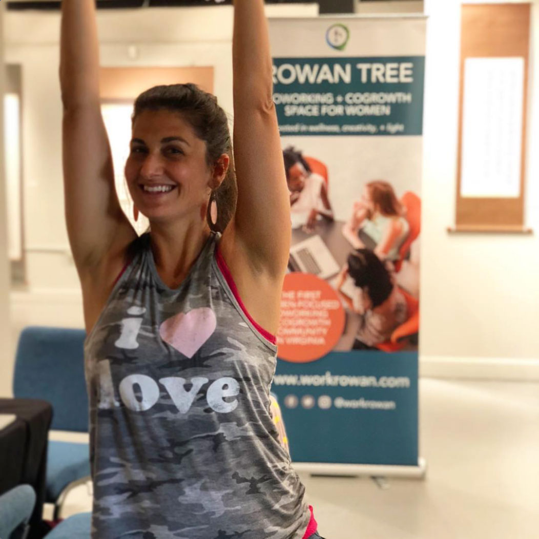 Women in tree pose with I love love shirt
