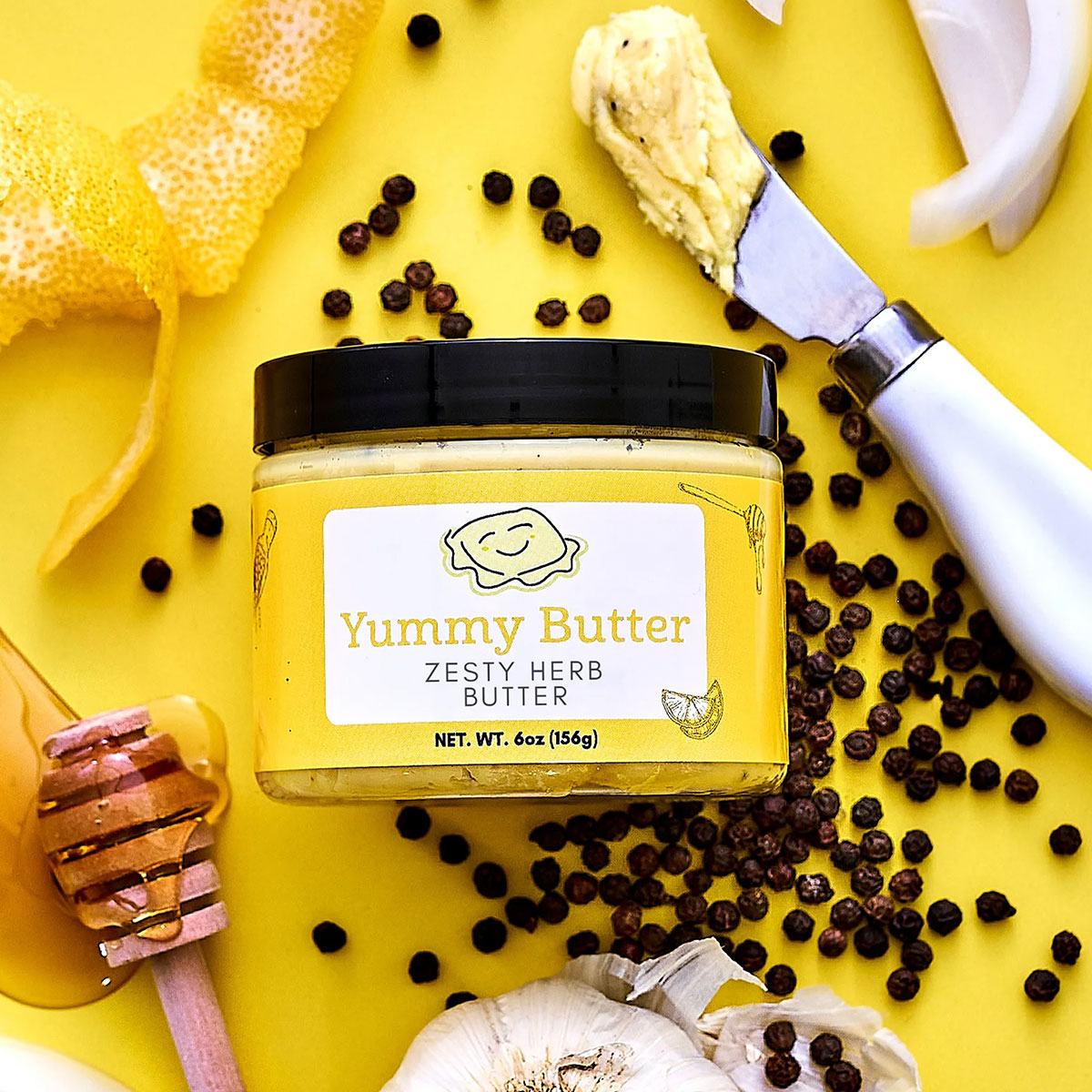 butter jar with label and ingredients