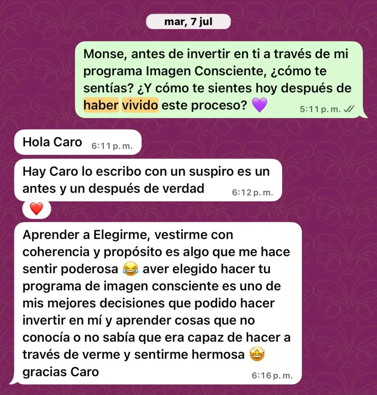 Testimonio real sobre imagen consciente