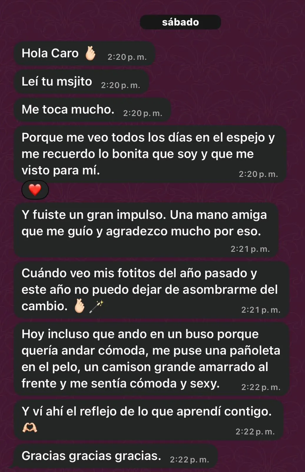 Testimonio real de transformación compartido por una clienta