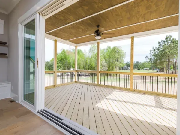 Bright and clean wooden deck after being pressure washed.