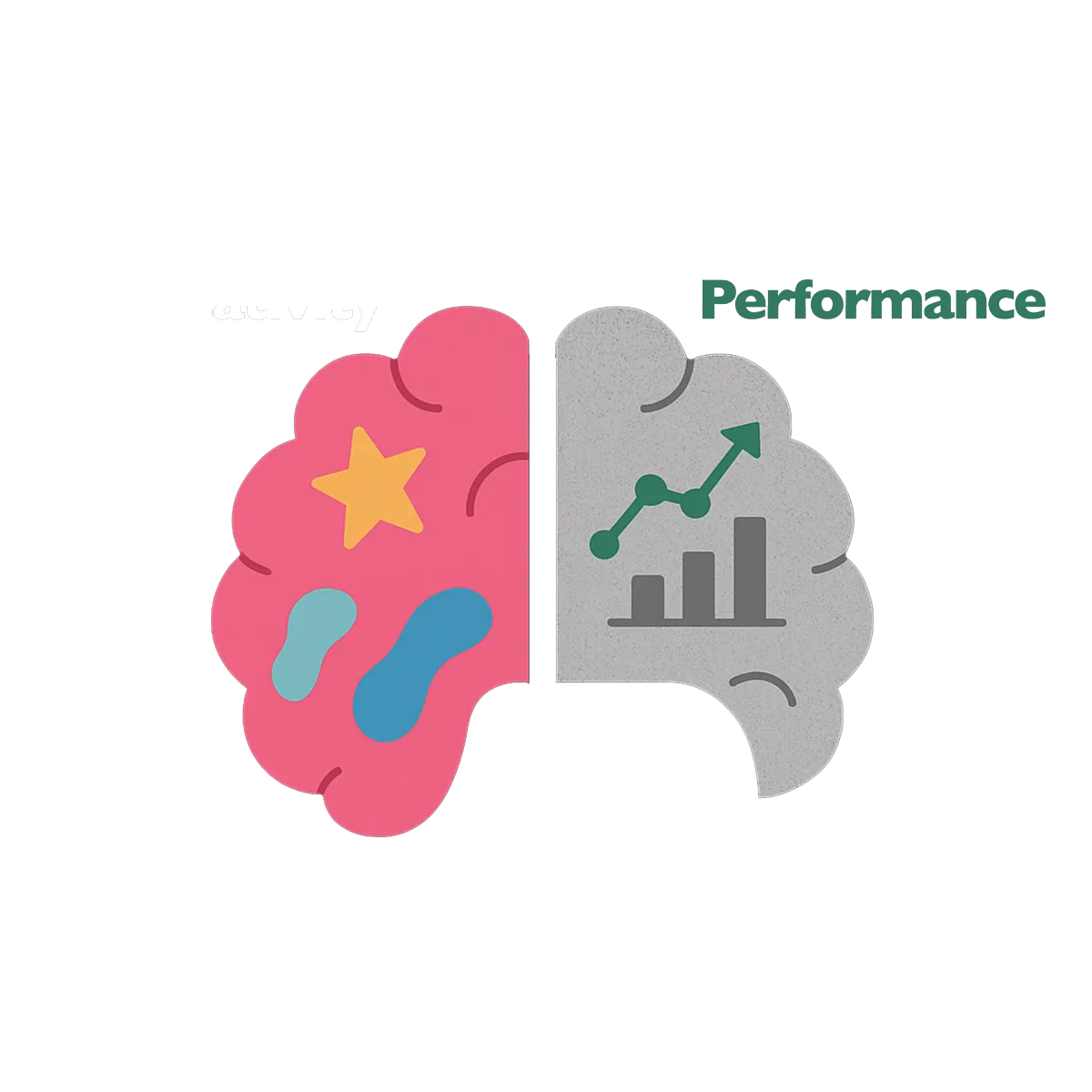 Split illustration of a brain on the left representing creativity and a Meta Ads dashboard with rising green graphs on the right, joined by the text “Where Creativity Meets Performance,” highlighting 225 Media’s balance of creative strategy and performance marketing.