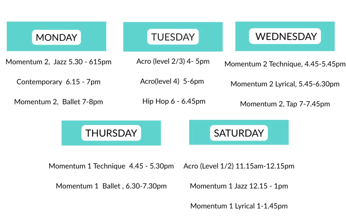 encore dance momentum weekly class schedule