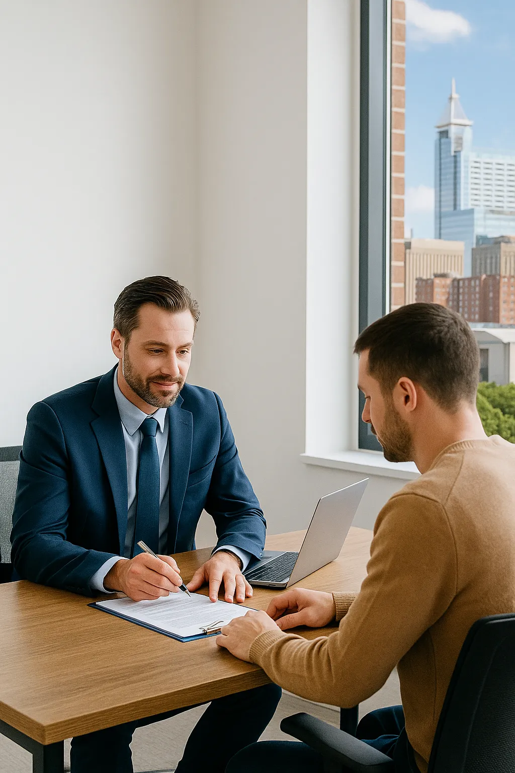 Agent explaining process to client near Raleigh Jail