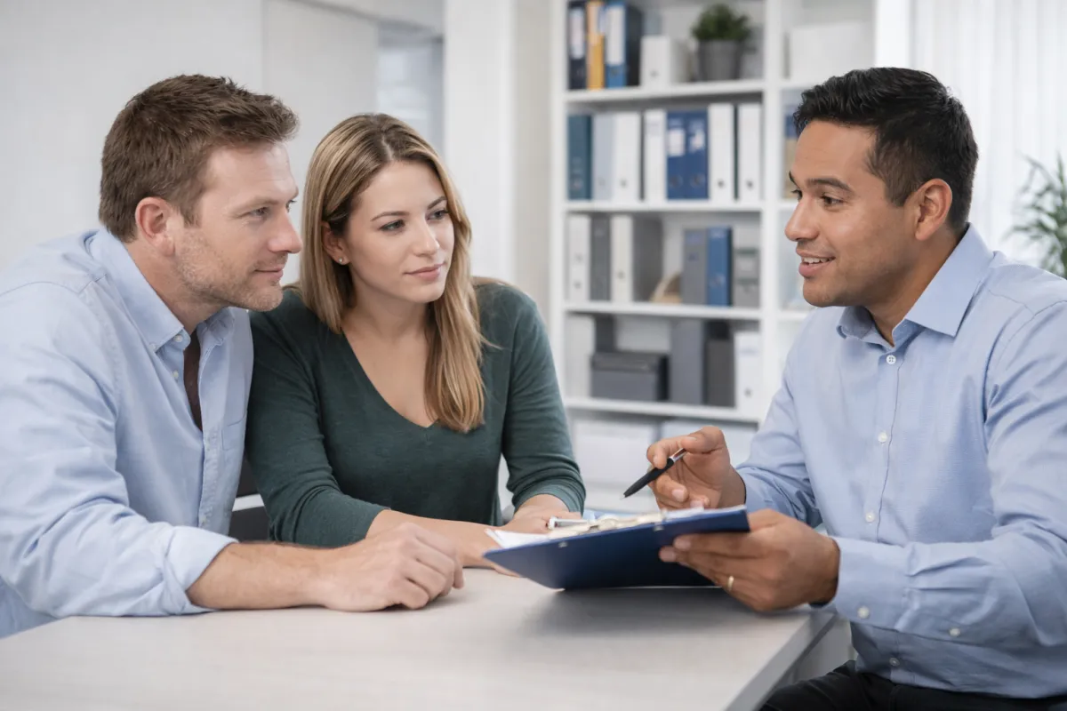 Licensed bail agent meeting with a family to review Wake County bail bond paperwork