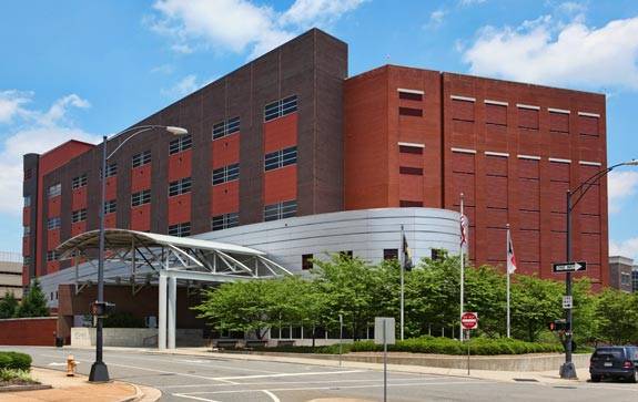 Exterior view of the Forsyth County Law Enforcement Detention Center in Winston-Salem, North Carolina.