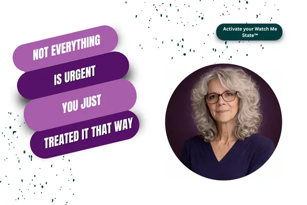 Blog cover graphic reading ‘Not everything is urgent, you just treated it that way’ with a portrait of Becky on a dark background