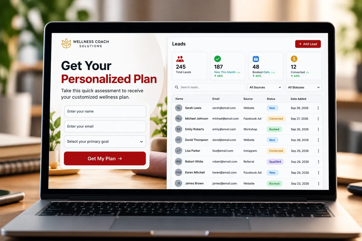 Laptop mockup showing a lead generation app interface