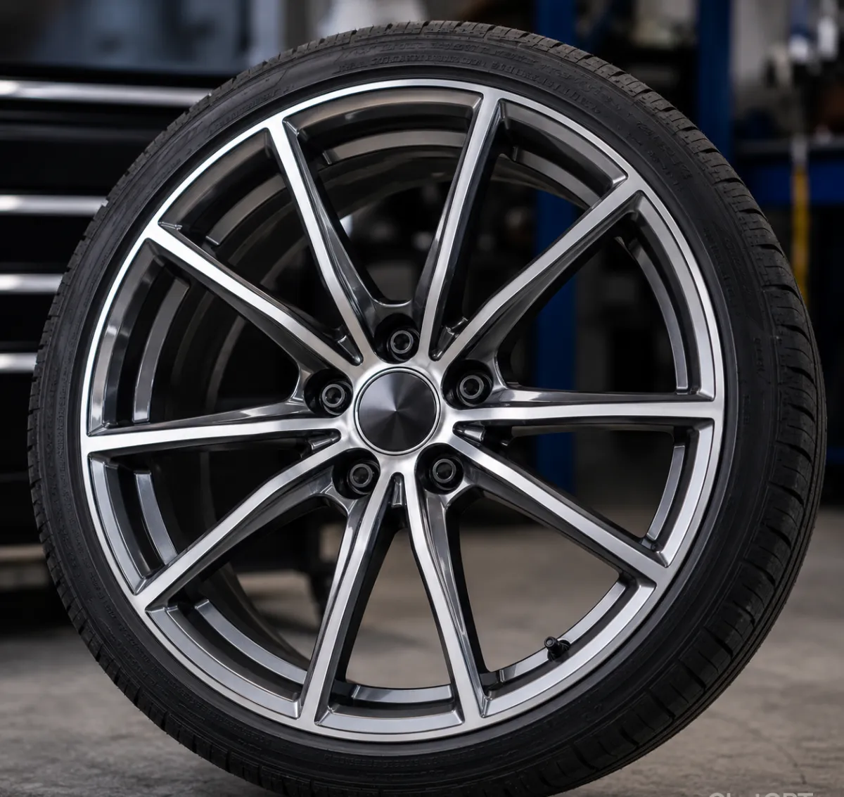 a close up of a tire on a vehicle