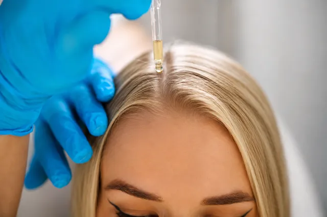 High-resolution, macro-focus image of healthy hair and scalp