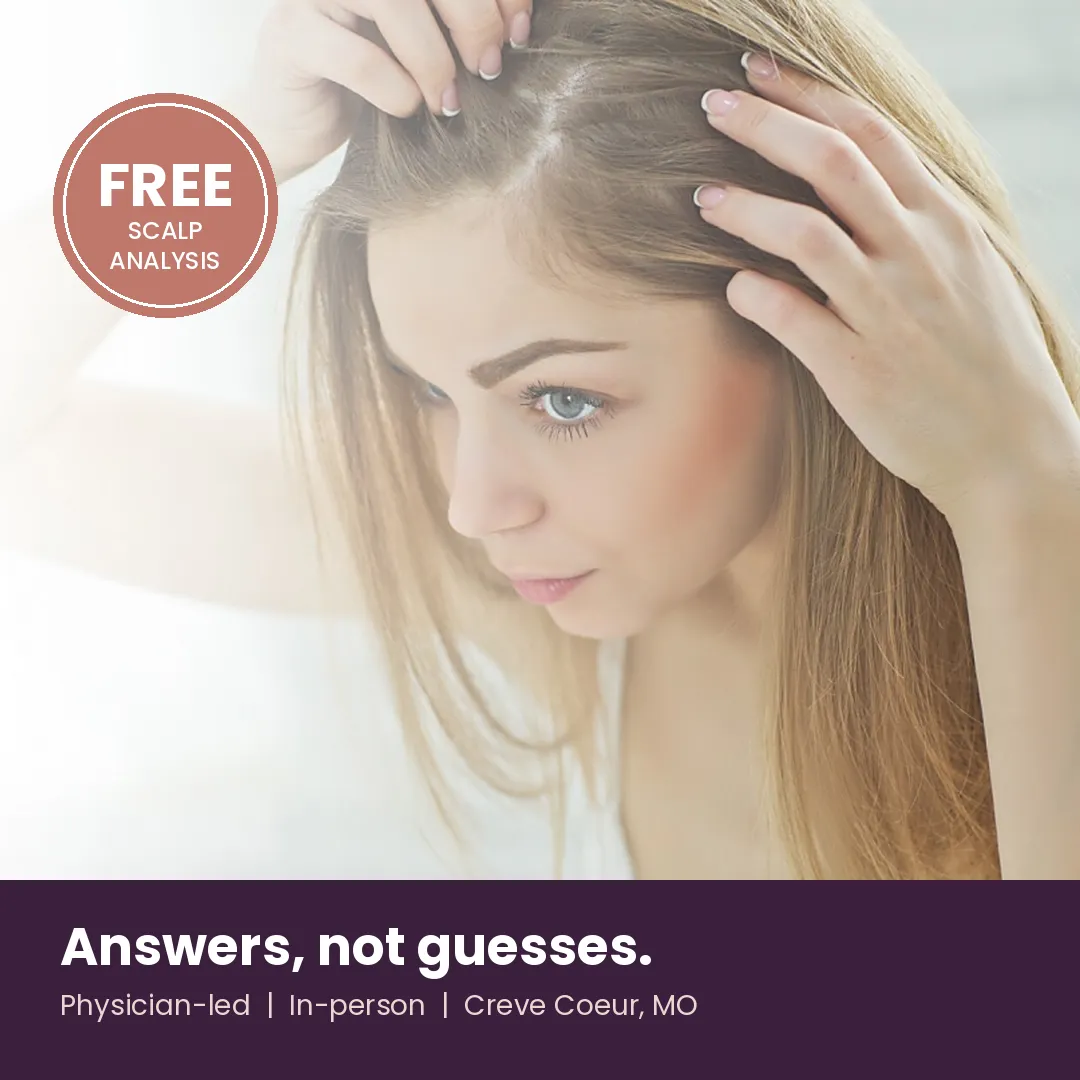 High-resolution, macro-focus image of healthy hair and scalp