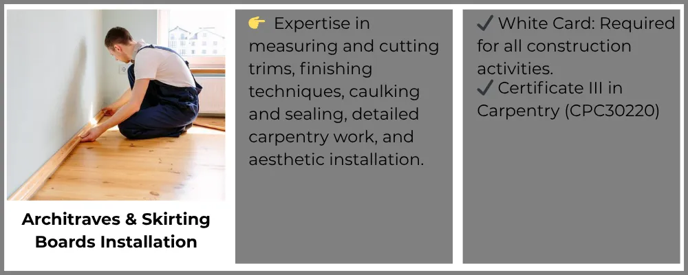 A worker with expertise in measuring and cutting trims, and in finishing techniques.