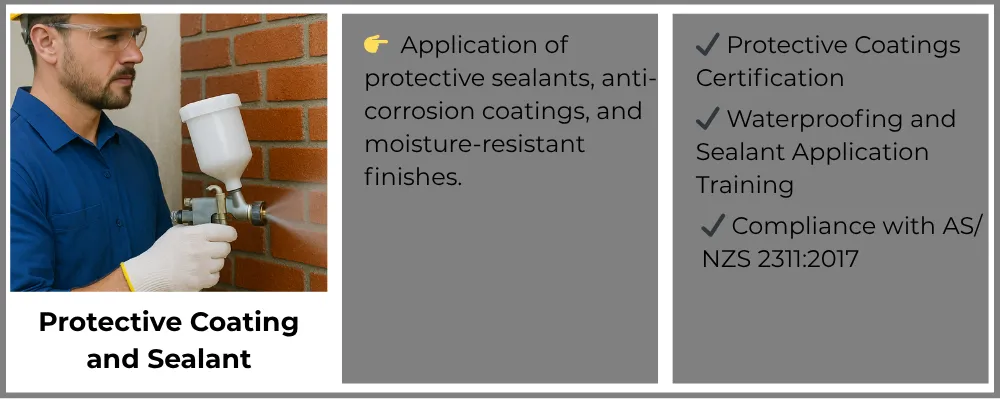 Worker applying protective coating and sealant on brick wall to prevent corrosion and moisture damage in painting services.