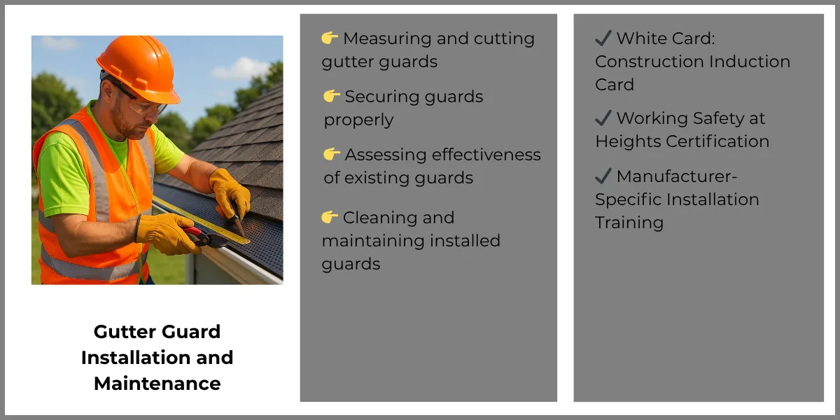 A worker measuring and cutting gutter guards.