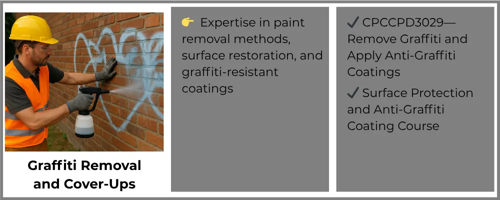 Worker removing graffiti from brick wall using paint removal methods and coatings for graffiti cover-ups in painting services.