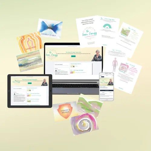 Compilation of resources available, laptop tablet, pone, downloadable PDF, Affirmation images