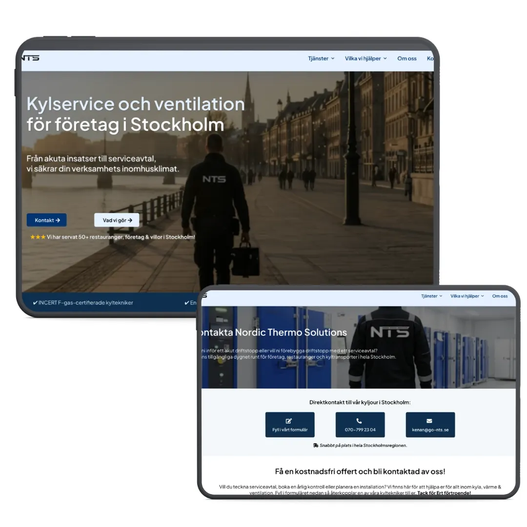 hemsida för kyl, värme & ventilation företaget Nordic Thermo Solutions AB anpassad för att attrahera fler kunder