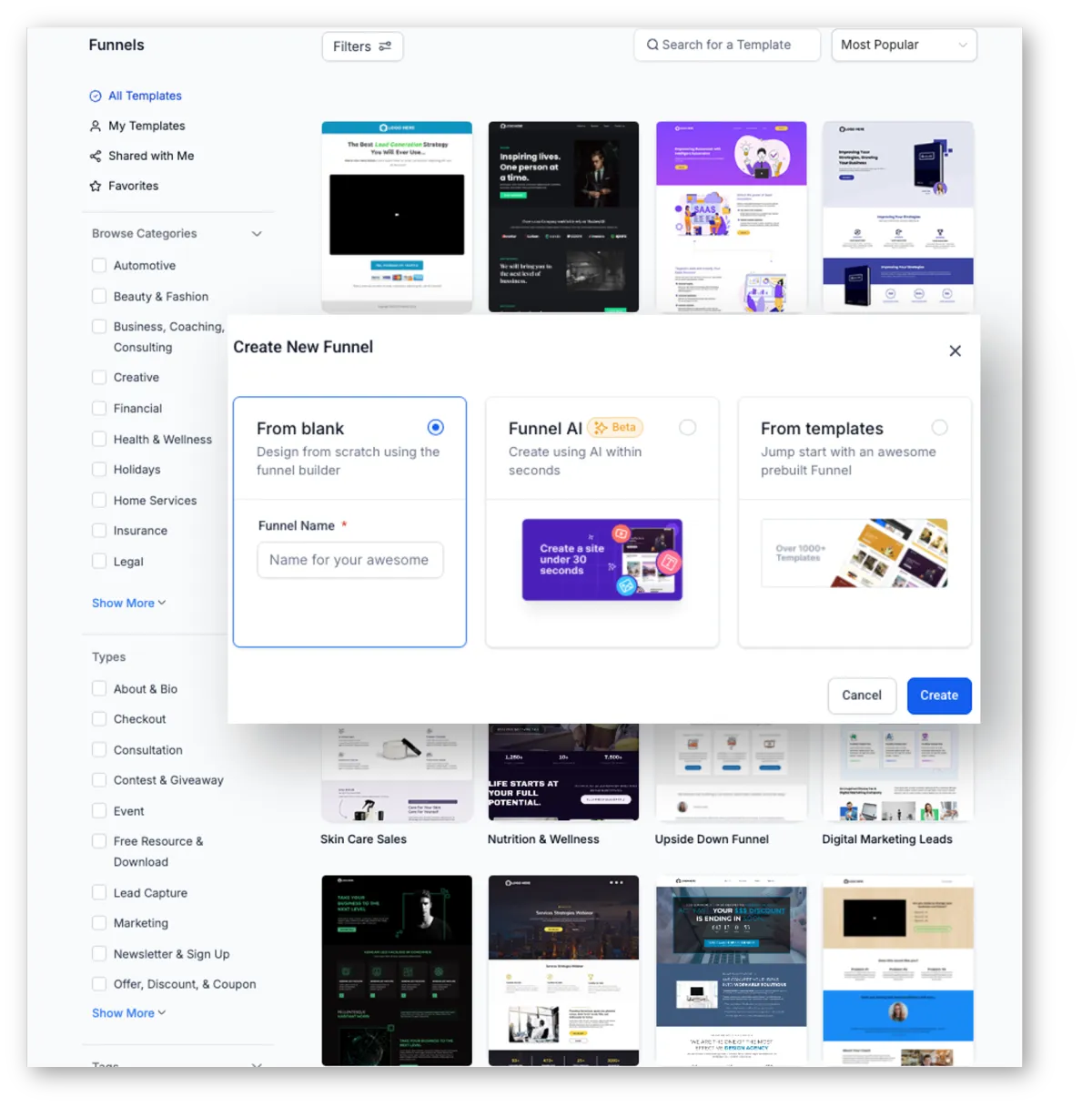 AI template funnel builder