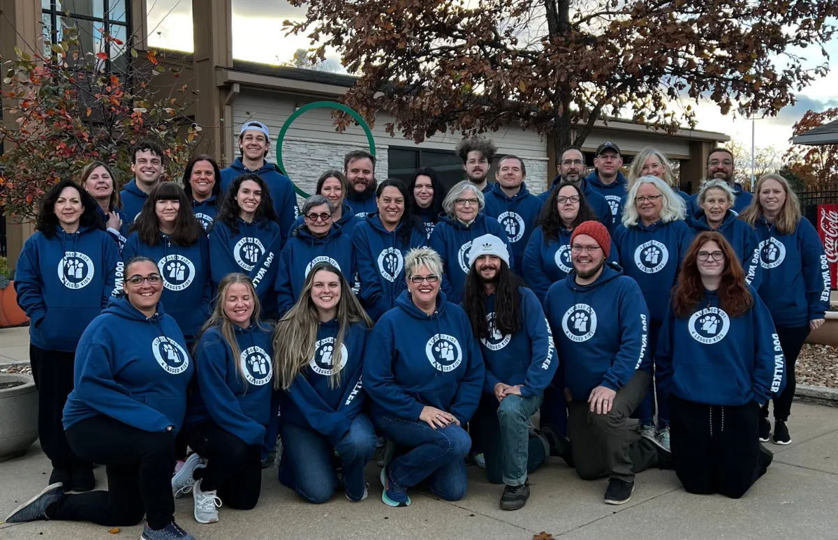 Portrait of Janie Budnick, founder of Cattails Lodge, smiling warmly in a sunlit, modern office with cat-themed decor.