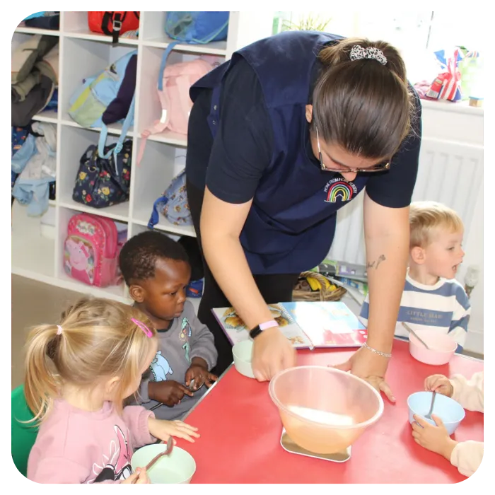 childcare staff with children