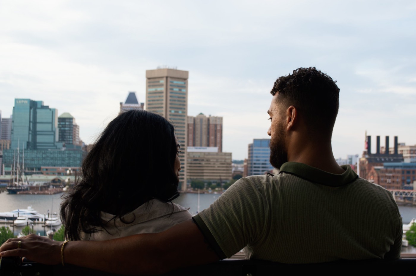 A couple looking out over the city