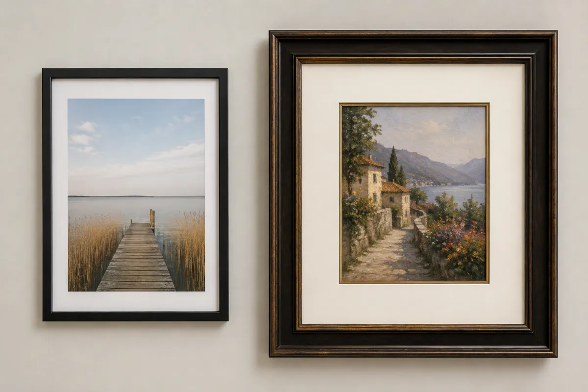 Custom framed artwork compared with artwork in a standard ready-made frame