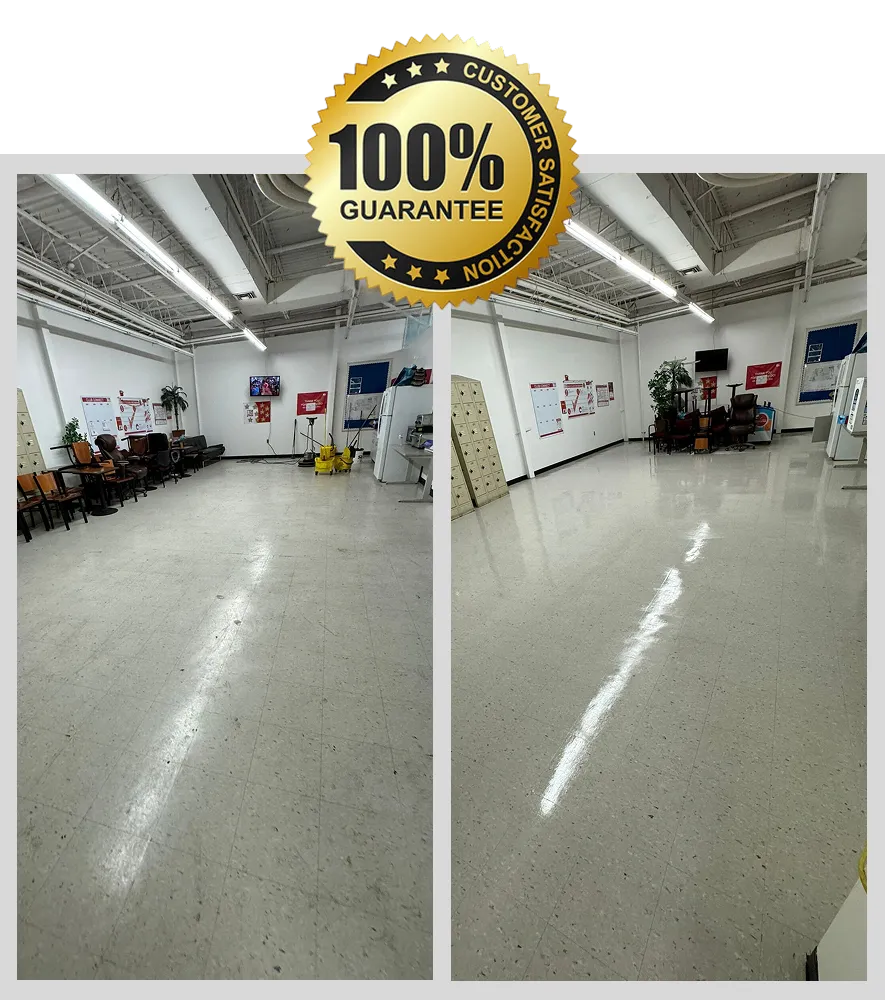 Buffing out finish on vct vinyl floors stripping and waxing service for office cleaning company