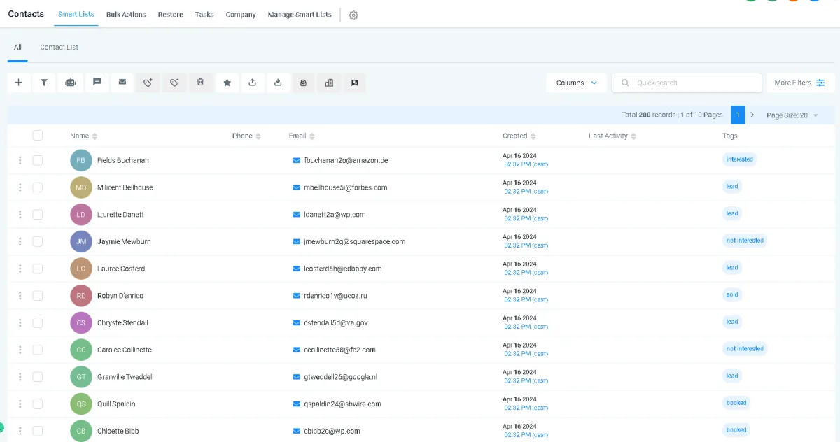 WinSphere Dynamics Contacts Tab