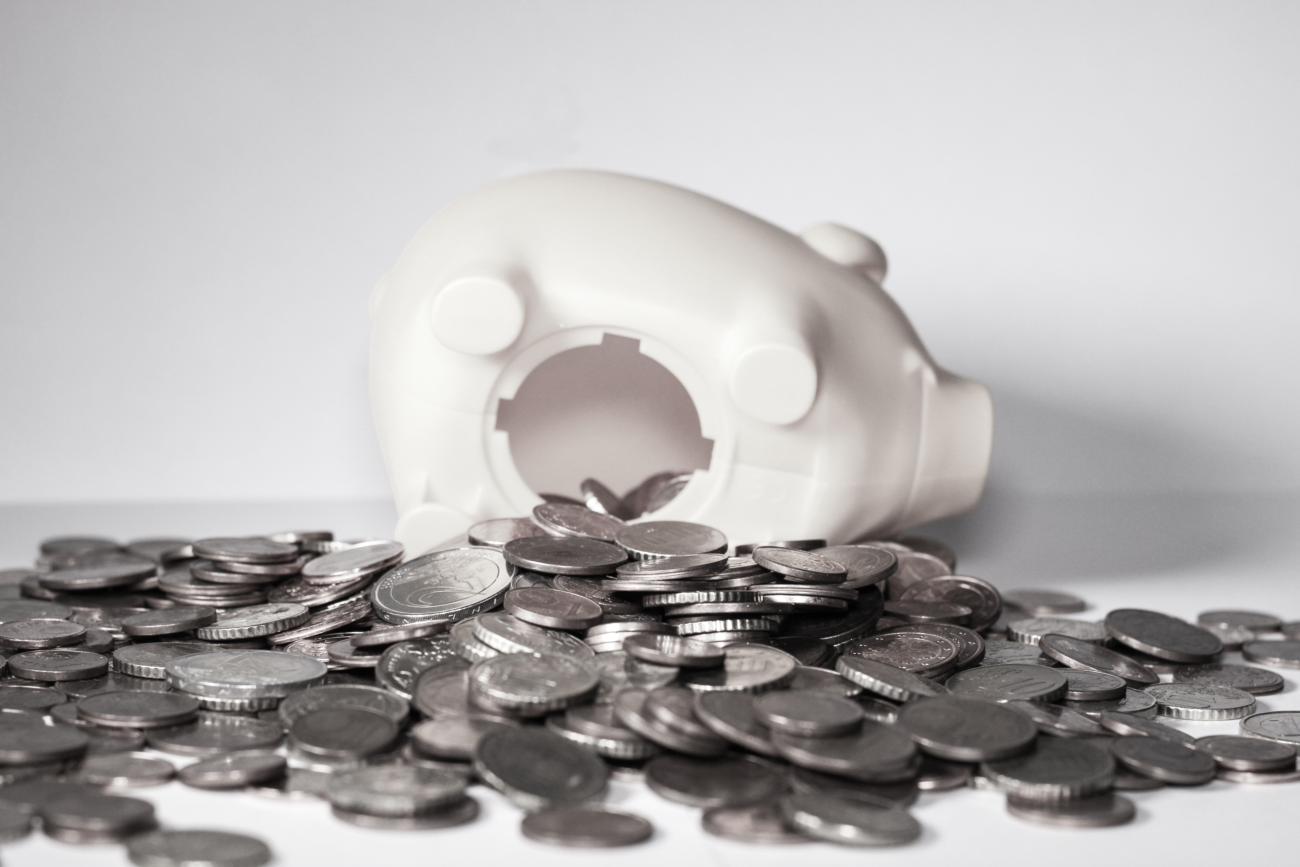 Piggy bank with coins
