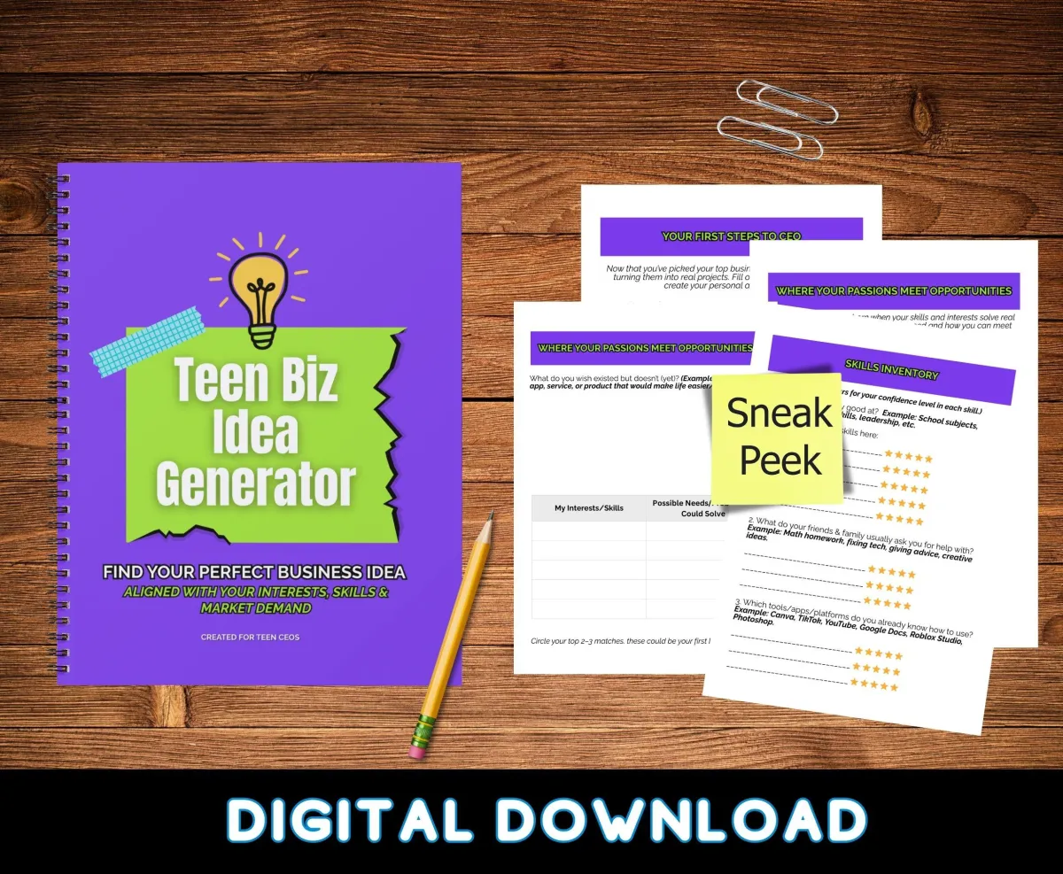 Teen Biz Idea generator sneak peek