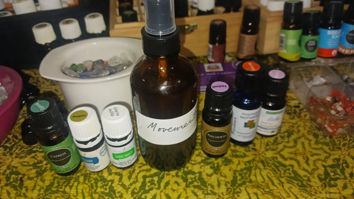 Personalized bottle of room spray made with essential oils to take home from sound healing reiki session