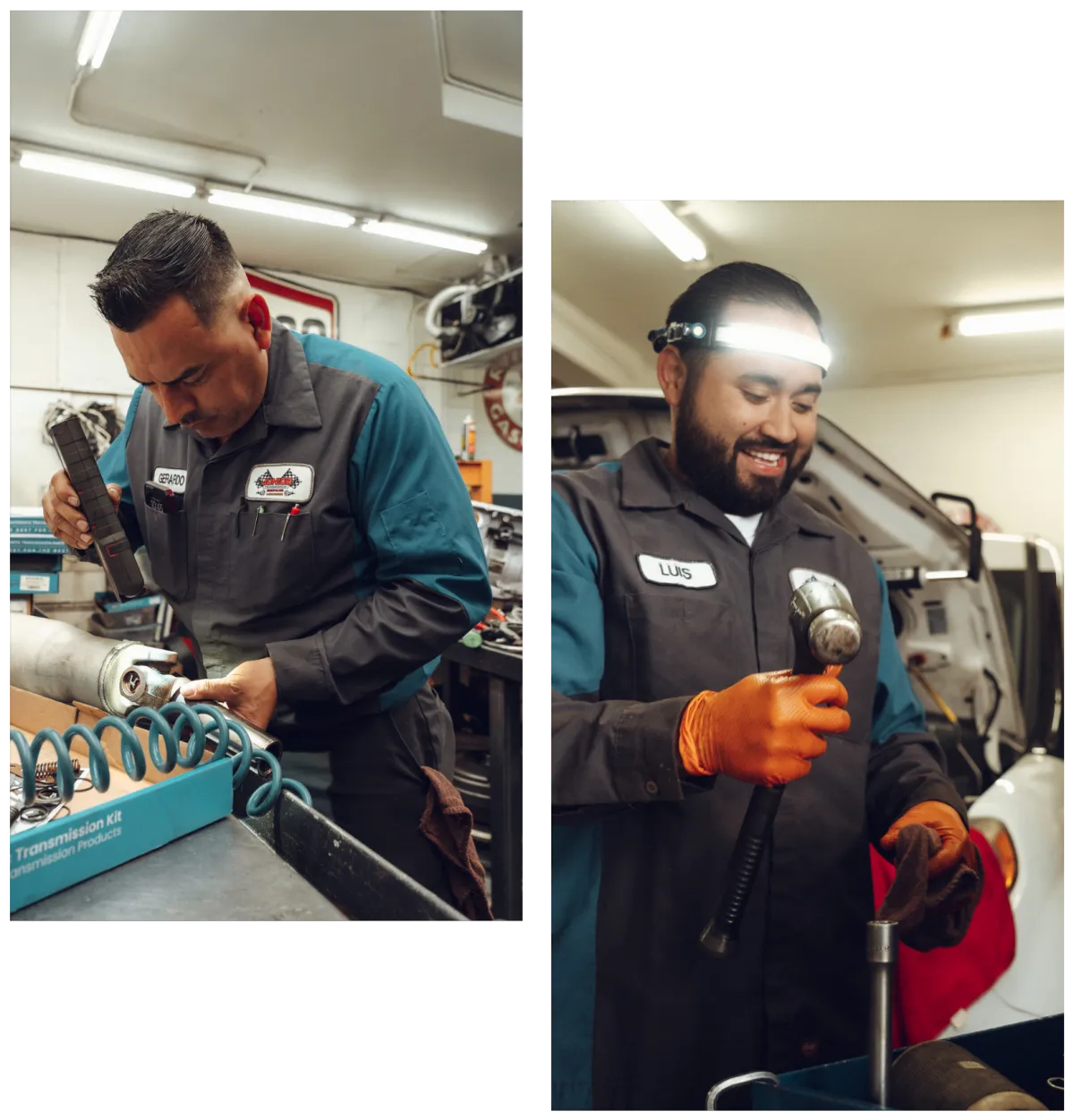 Junior Transmission Repair mechanics working on a vehicle