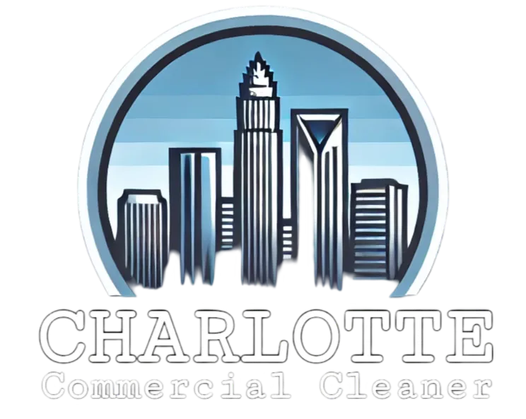 Charlotte Commercial Cleaner logo featuring the Charlotte skyline, offering professional cleaning services for businesses in Charlotte, NC.