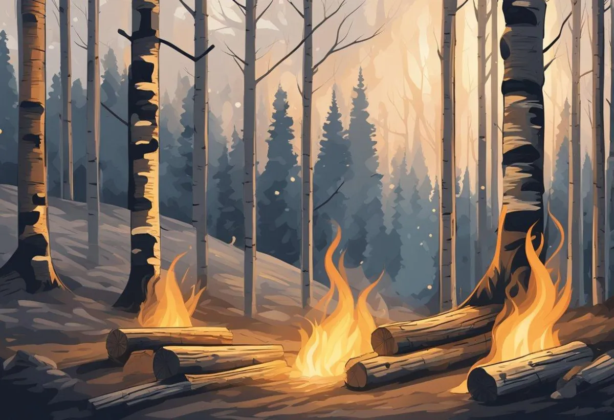 Birch Wood Burning in Natural Forest Setting