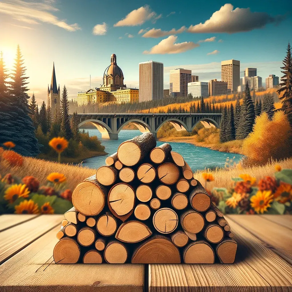 sherwood park backdrop with a stack of firewood