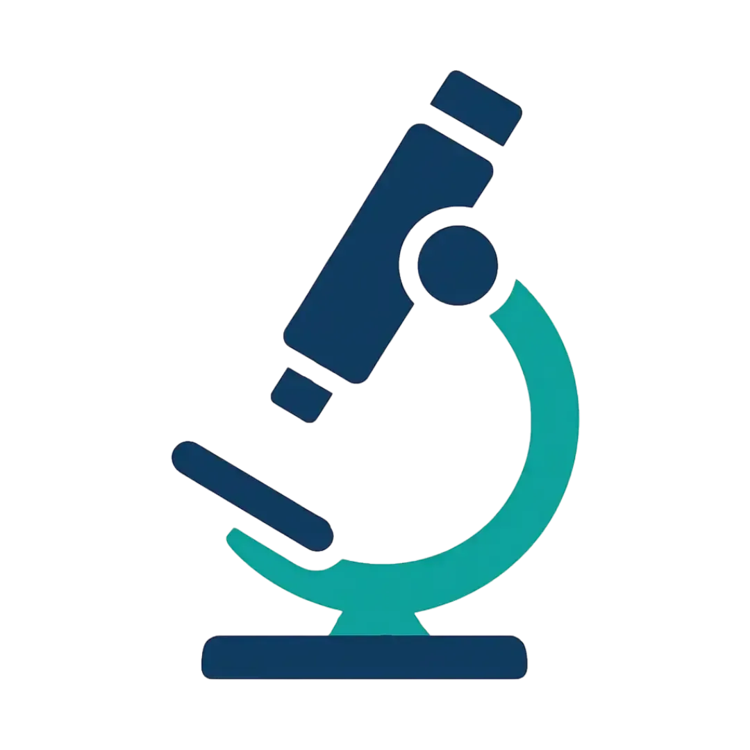 Microscope icon in teal and deep blue representing early detection through advanced technology at Las Vegas Intensive and Pulmonary Specialists in Henderson NV