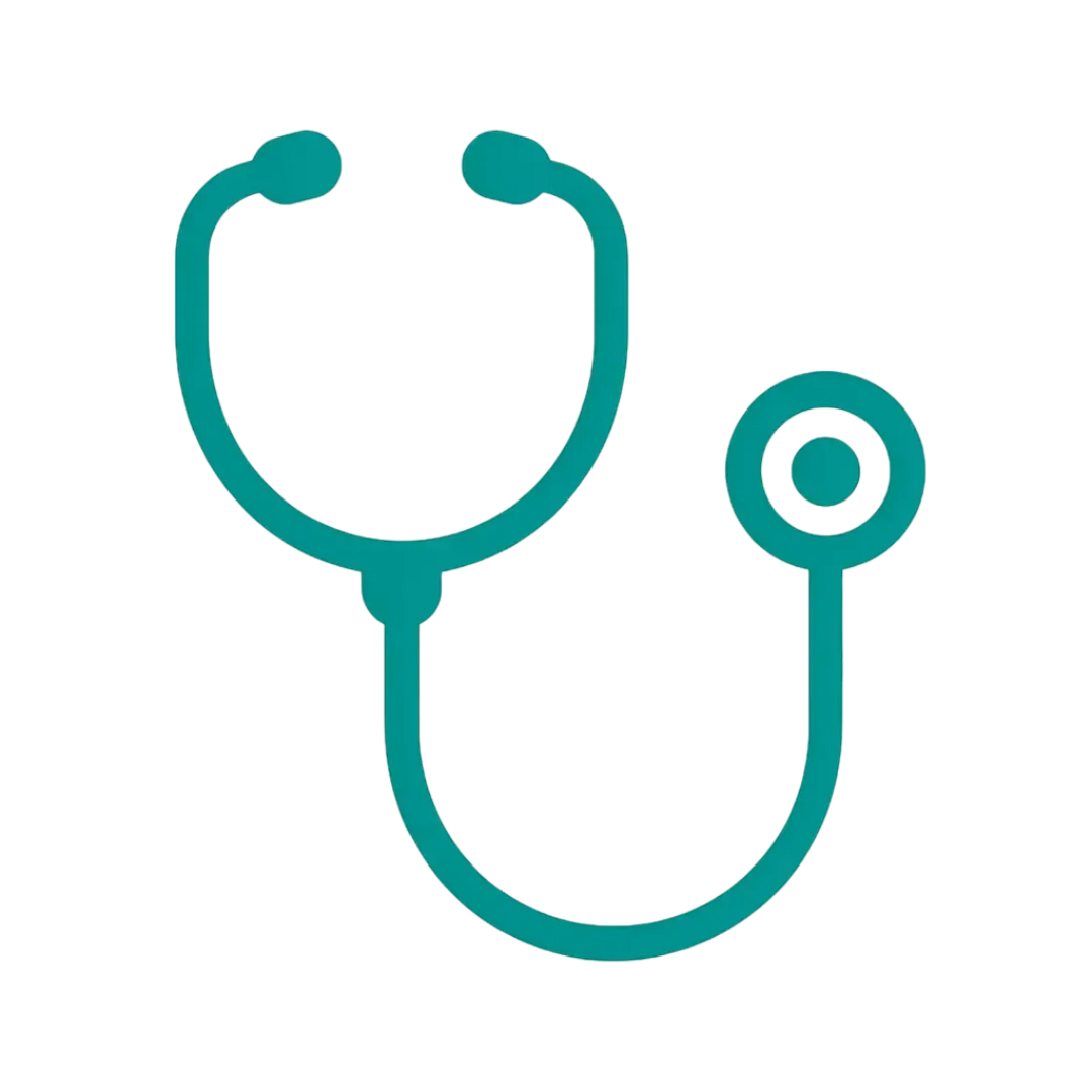 Flat vector icon of a stethoscope in navy and teal representing critical care expertise at Las Vegas Intensive and Pulmonary Specialists in Henderson NV
