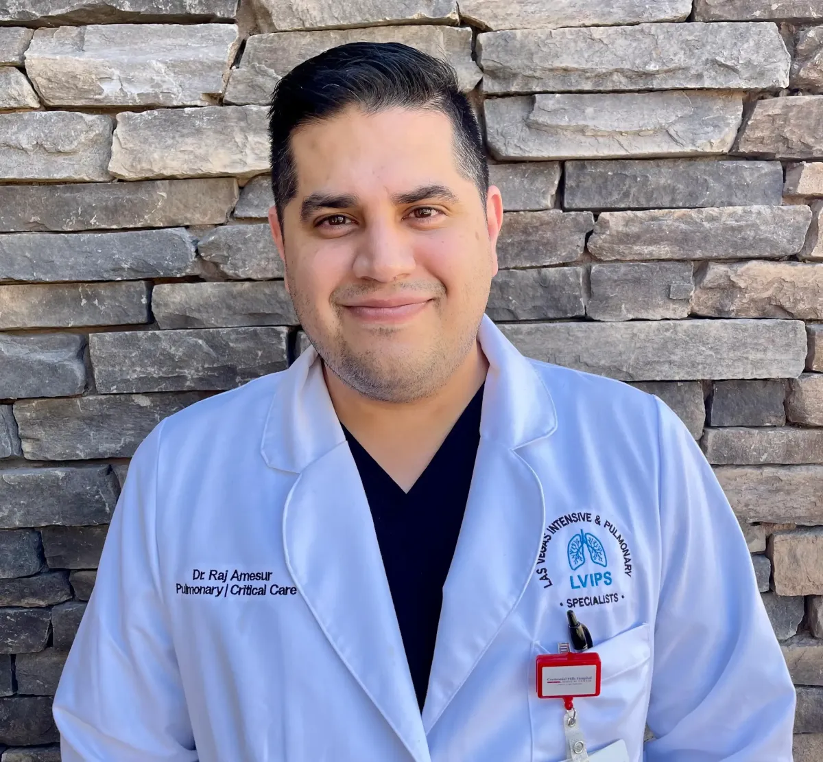 Professional headshot of Dr Rajiv Amesur DO triple board certified pulmonologist and critical care specialist serving patients at Las Vegas Intensive and Pulmonary Specialists Henderson NV.