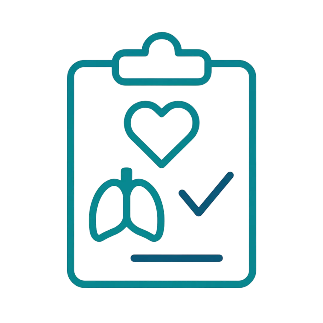 Icon showing a personalized pulmonary treatment plan with a medical chart and checkmark representing tailored respiratory care at Las Vegas Intensive and Pulmonary Specialists