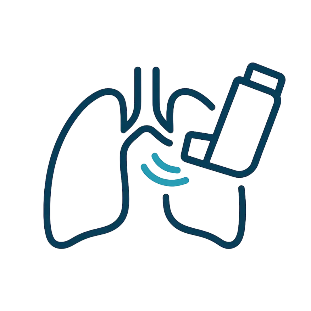 Icon showing stylized lungs with an inhaler representing personalized asthma and COPD management to improve breathing at Las Vegas Intensive and Pulmonary Specialists