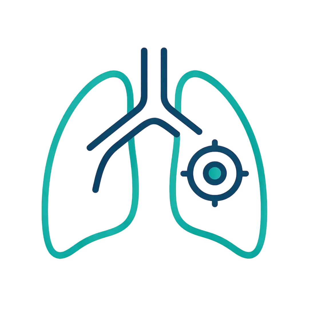 Icon showing stylized lungs with a target marker representing pulmonary nodule evaluation and early lung cancer detection at Las Vegas Intensive and Pulmonary Specialists