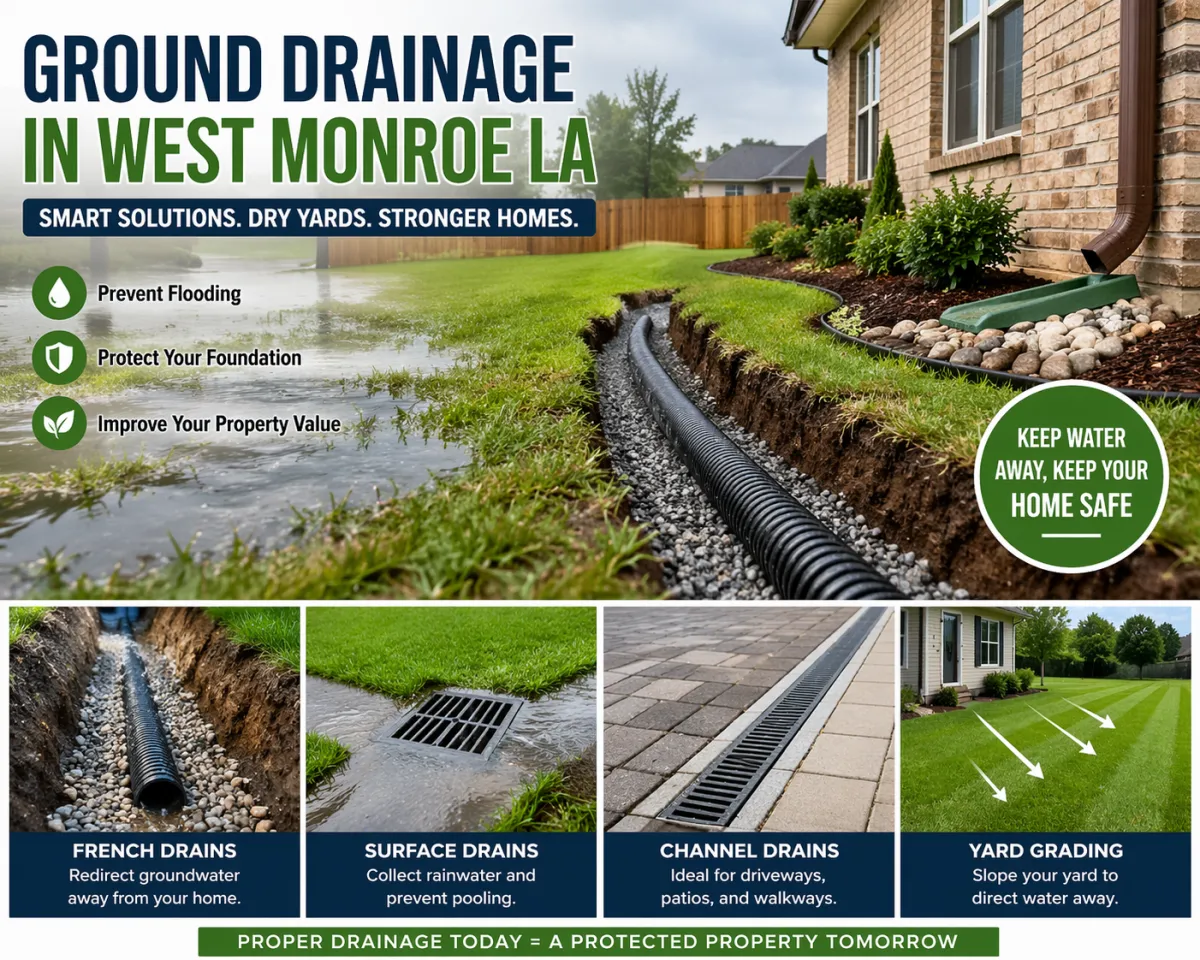 Tips for ground drainage in West Monroe, LA.